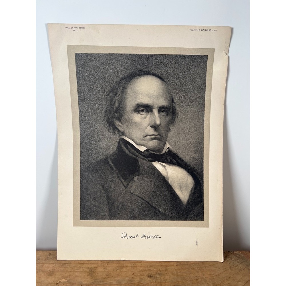 Antique Lithograph Portrait American Statesman DANIEL WEBSTER 1901 9x12.5 inches